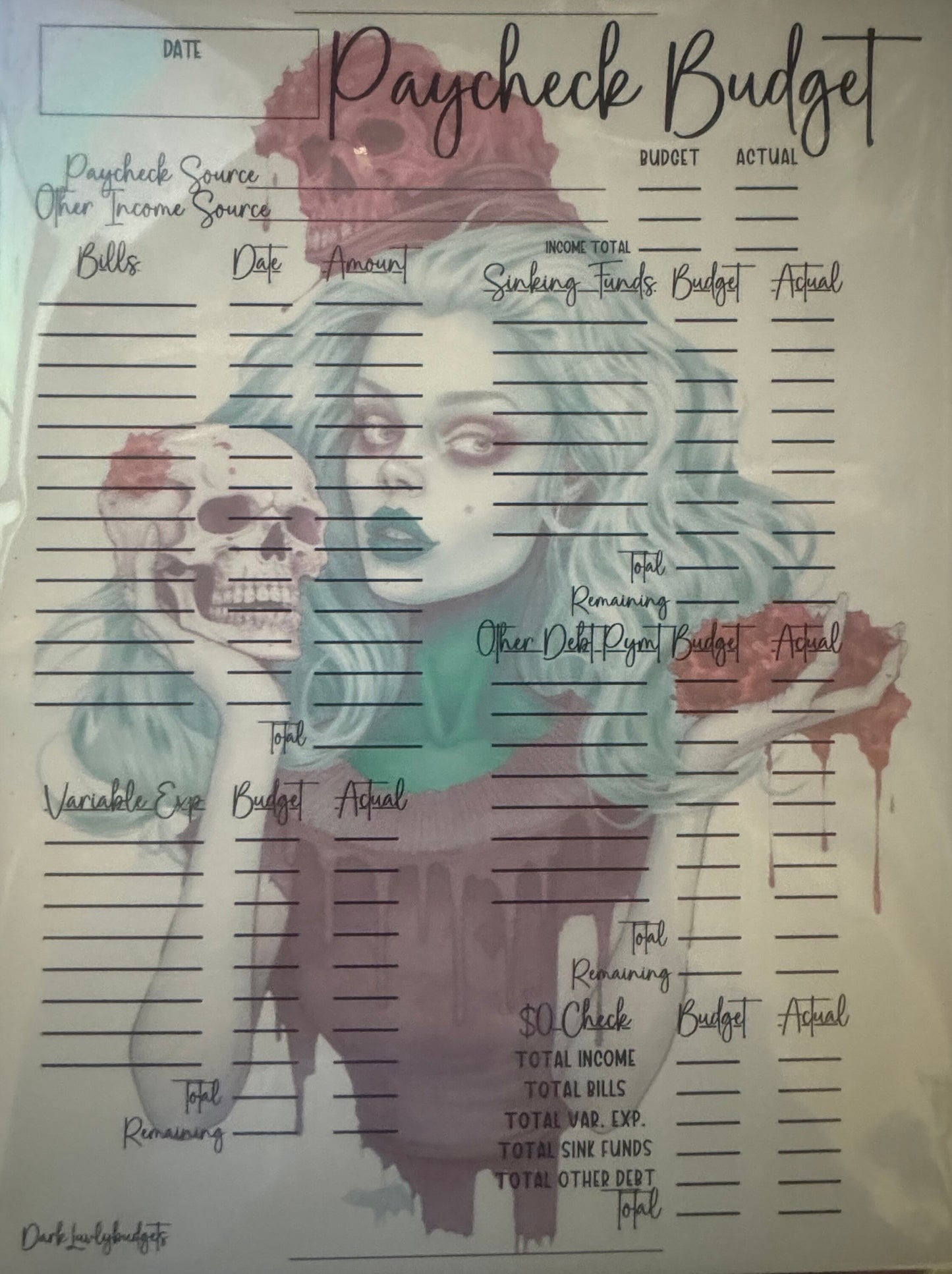 Zombie Diner Paycheck Budget planner Notepad