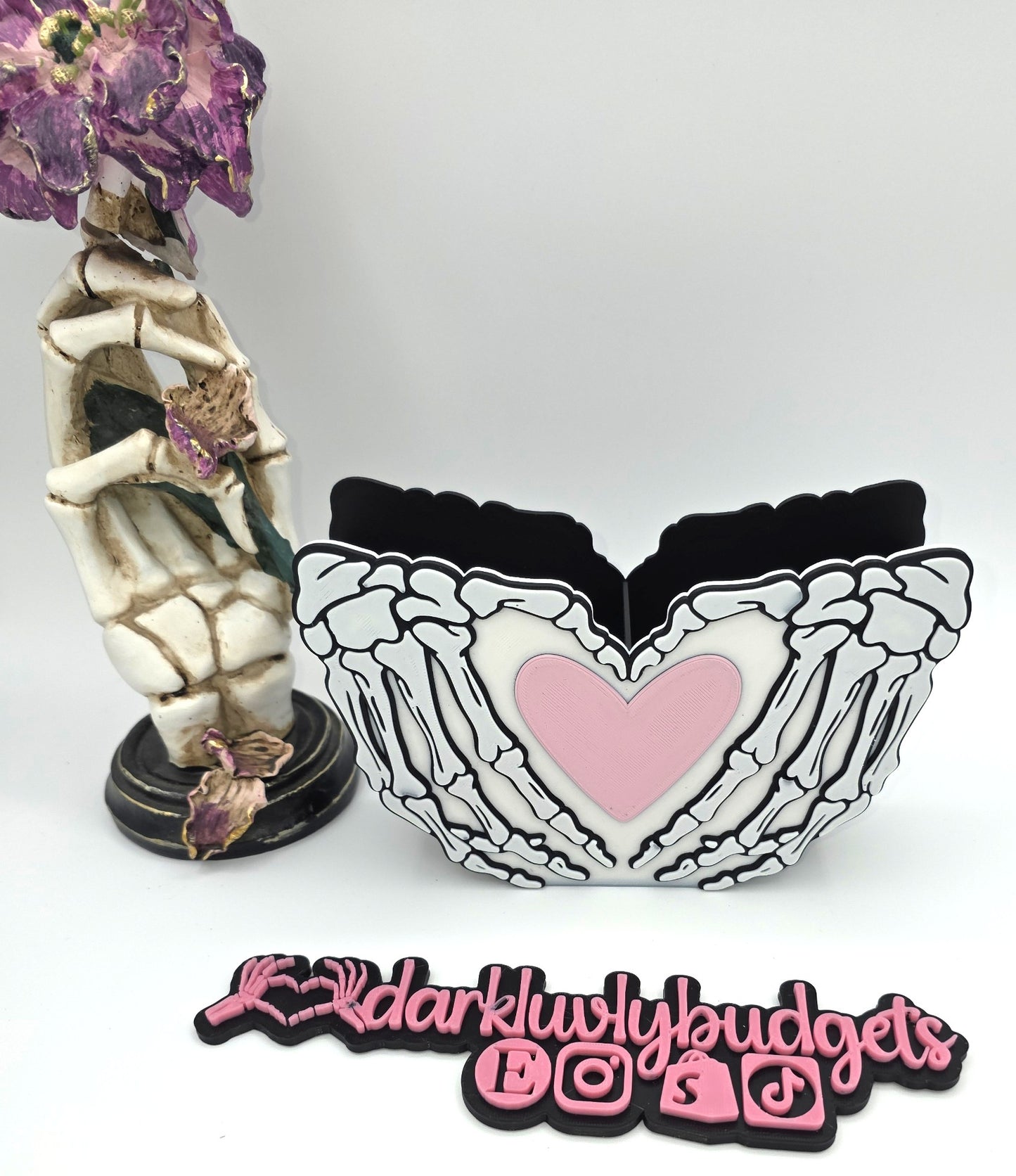 Skull Hands and Heart Pen Holder